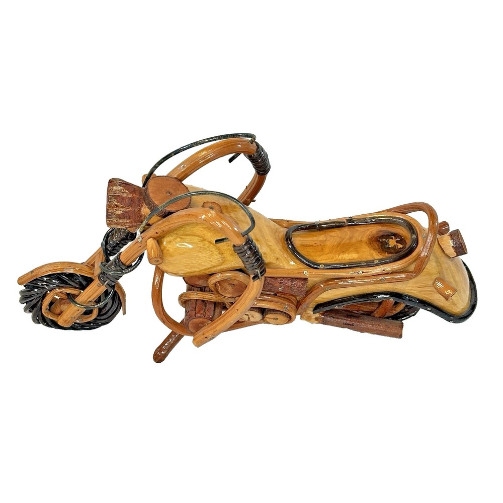 Vintage Wooden Motorcycle Chopper Bike Collectible Carve Handmade Model 14.5"